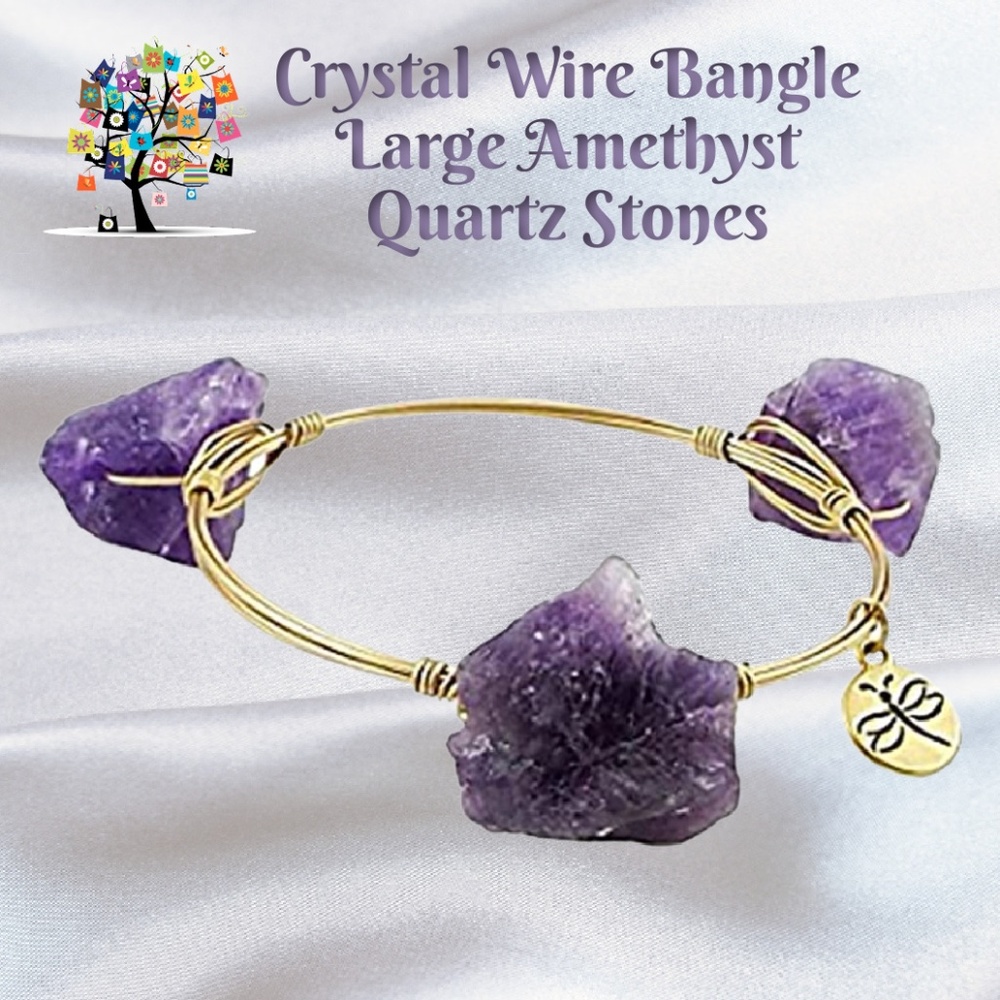 Crystal Wire Bangle Large Amethyst Quartz Stones